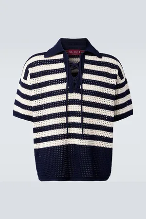 Gucci Polo in crochet di cotone a righe