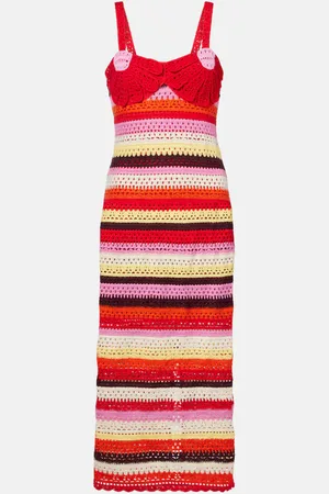 Farm Rio Abito midi in crochet a righe
