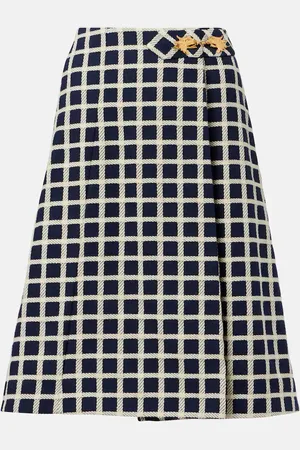 VALENTINO Gonna midi in misto lana e cotone a quadri