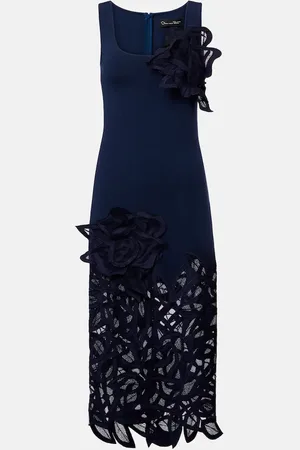 Oscar de la Renta Abito midi in pizzo con applicazioni floreali