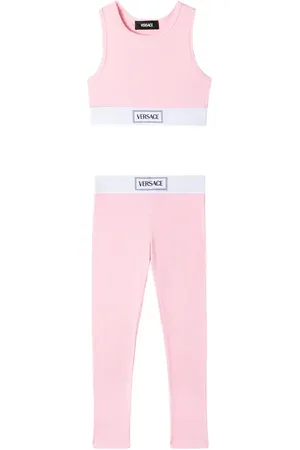 VERSACE Top cropped e leggings in jersey di misto cotone