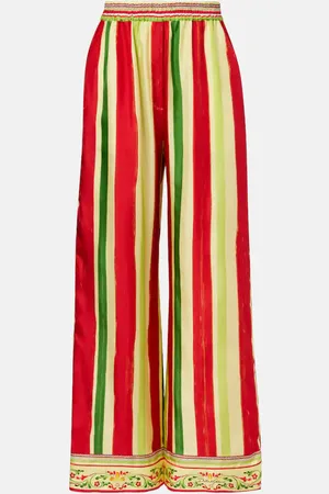 Dolce & Gabbana Pantaloni a palazzo in seta a righe a vita alta