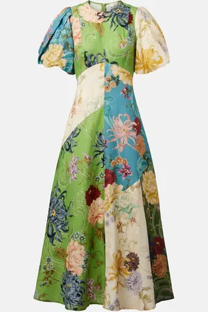 ALÉMAIS Alémais Abito midi Avery in lino con stampa floreale