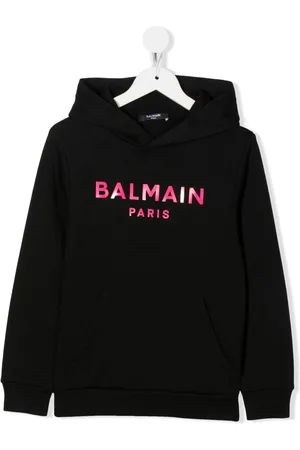 Balmain Felpa con cappuccio e scritta logo al centro fucsia