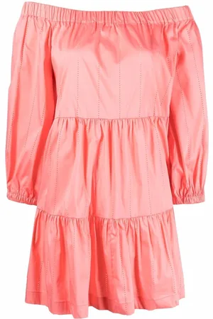 SEMICOUTURE Abito donna corto con spalle scoperte color corallo