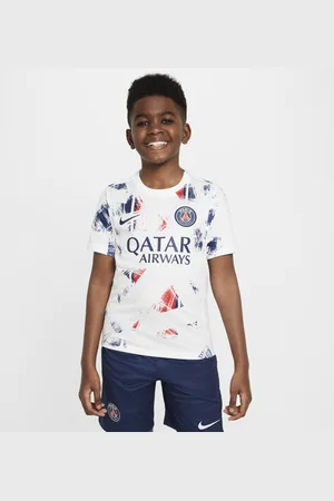 Nike Maglia da calcio pre-partita a manica corta Dri-FIT Paris Saint-Germain Academy Pro per ragazzo/a – Away