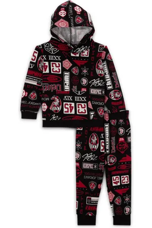 Jordan Completo in 2 pezzi con felpa pullover Brooklyn in fleece stampata con cappuccio – Bebè