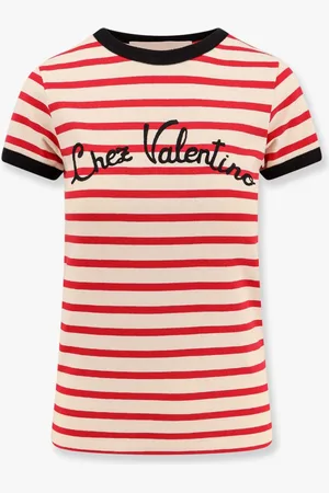 VALENTINO T-shirt in cotone a righe con logo ricamato - - gender_Woman
