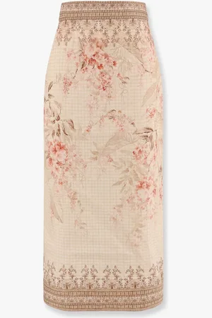 ZIMMERMANN Gonna midi a tubino illuminate in lino con stampa floreale - - gender_Woman