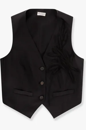 Brunello Cucinelli Gilet in popeline di cotone techno con herbarium appliqué e monile - - gender_Woman