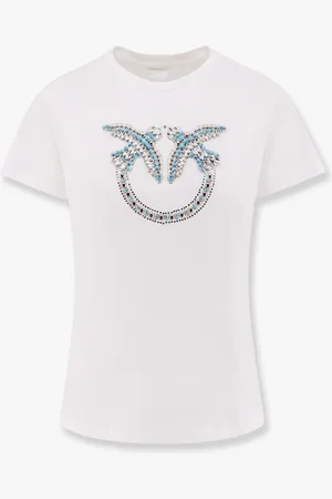 Pinko T-shirt quentin in cotone con ricamo love birds - - gender_Woman
