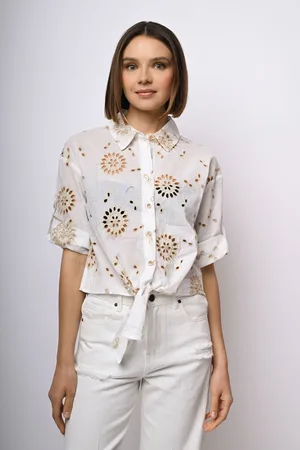 Nuna Lie Camicia in pizzo Sangallo con nodo