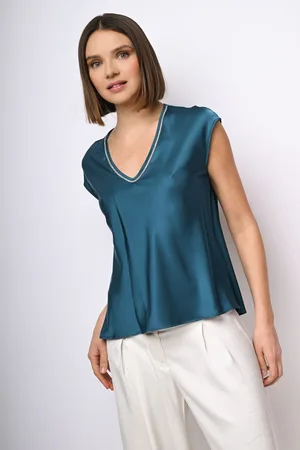 Nuna Lie T-shirt con scollo a V profilato in strass