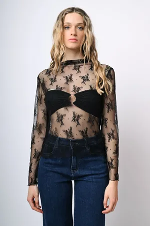 Nuna Lie Top in tulle con ricami e scollo a barchetta