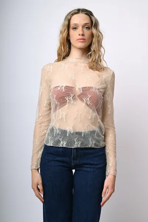 Nuna Lie Top in tulle con ricami e scollo a cratere