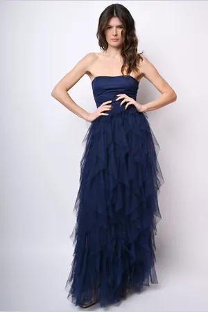Nuna Lie Abito lungo a bustier in tulle con volants