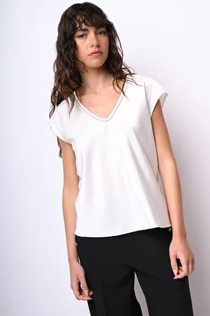 Nuna Lie T-shirt con scollo a V profilato in strass