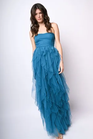 Nuna Lie Abito lungo a bustier in tulle con volants