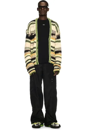 OFF-WHITE Green Premium Quality Striped Knit Cardigan - Male Maglieria M