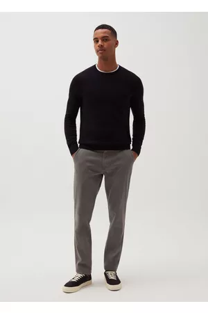 OVS Uomo Pantaloni chinos - Pantaloni Chino Slim Fit In Cotone Dobby, Uomo, Grigio chiaro, Taglia: 44