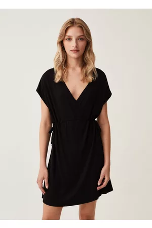OVS Donna Vestiti Kimono - Abito Corto Con Scollo A V Maniche A Kimono, Donna, Nero, Taglia: S