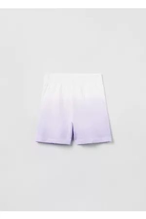 OVS Donna Pantaloncini - Shorts In Cotone Con Fantasia Dip Dye, Donna, Bianco/Viola, Taglia: 10-11