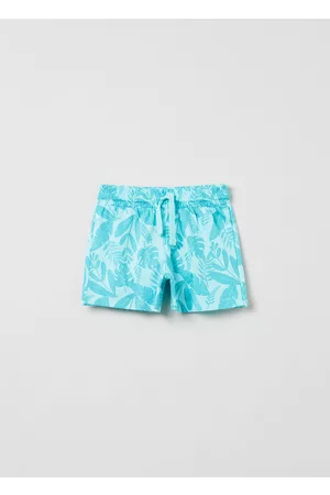 OVS Donna Pantaloncini - Shorts Con Stampa Foglie Tropicali All-over, Donna, Azzurro turchese, Taglia: 3-4