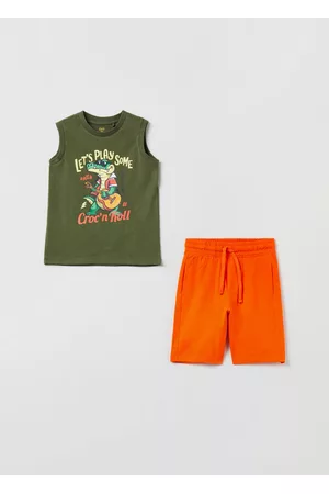 OVS Uomo Joggers - Jogging Set In Cotone Con Stampa, Uomo, Verde/Arancione, Taglia: 3-4