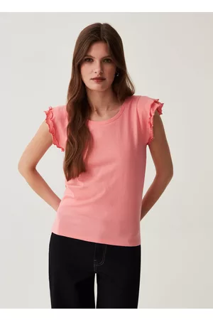 OVS Donna T-shirt cotone - T-shirt In Cotone Con Rouches, Donna, Rosa pastello, Taglia: XS