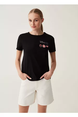 OVS Donna T-shirt con stampa - T-shirt Stampa Disney 100° Anniversario In Foil, Donna, Nero, Taglia: XS
