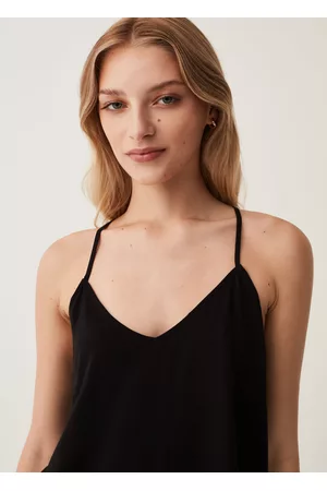 OVS Donna Tank top - Tank Top In Viscosa Con Scollo A V, Donna, Nero, Taglia: XS