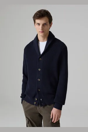 PIOMBO Cardigan A Coste Inglesi Con Collo A Scialle, Uomo
