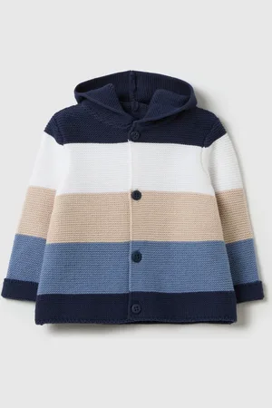FAGOTTINO Cardigan In Cotone A Righe Con Cappuccio, Neonato