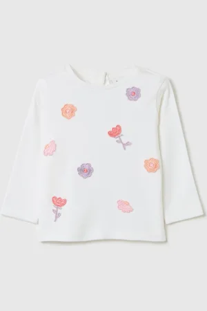 FAGOTTINO T-shirt A Maniche Lunghe Con Fiori Crochet, Neonata