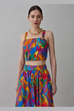PIOMBO Crop Top Stampa Foliage Tropicale, Donna