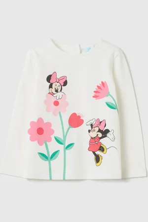 Disney T-shirt Maniche Lunghe Stampa Minnie E Fiori, Bambina