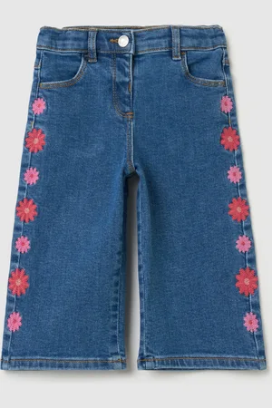 FAGOTTINO Jeans A Gamba Larga Con Ricamo Fiori, Bambina