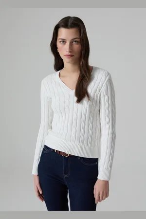 PIOMBO Pullover Con Lavorazione A Trecce Scollo A V, Donna