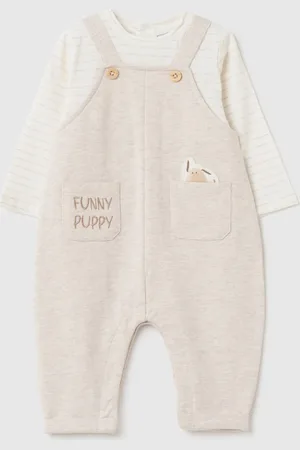 FAGOTTINO Tutina Stile Salopette In Cotone "funny Puppy", Unisex