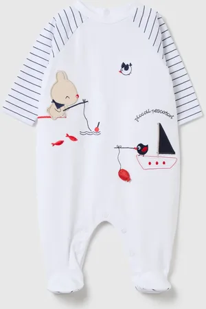 FAGOTTINO Tutina In Cotone Con Piedini Ricamo "piccoli Pescatori", Neonata