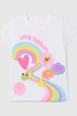 Love Therapy T-shirt Con Stampa Arcobaleno E Fiori, Bambina