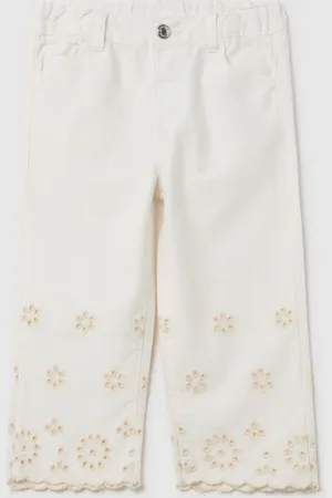 FAGOTTINO Pantaloni Cinque Tasche Con Ricamo Sangallo, Bambina