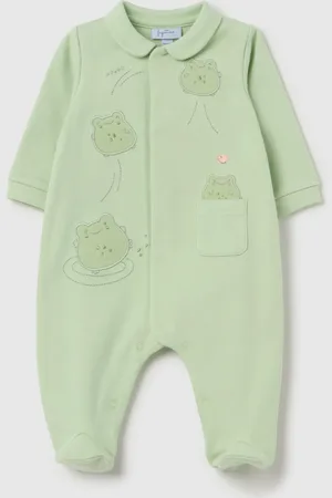 FAGOTTINO Tutina In Cotone Con Piedini E Ricamo Ranocchi, Unisex