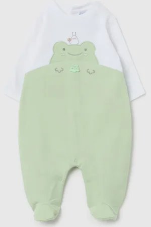 FAGOTTINO Tutina In Cotone Con Piedini E Ricamo Ranocchio, Unisex