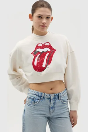 J MUSIC MATTER Felpa Crop Con Stampa Rolling Stones, Donna