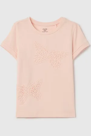 OVS T-shirt In Cotone Stretch Con Farfalle Sangallo, Bambina