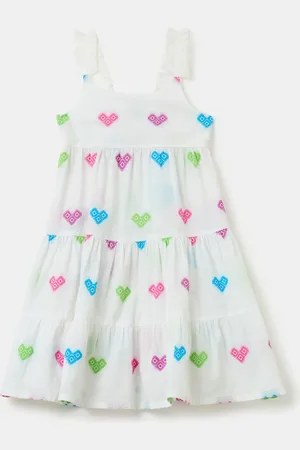 OVS Abito In Cotone A Balze Con Ricamo Cuori, Bambina