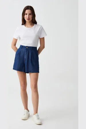 OVS OVS , Bermuda Fluido Effetto Denim Con Pinces, Donna