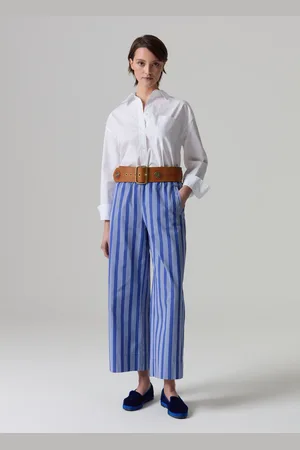 PIOMBO Pantalone Cropped Wide Leg A Righe Sottili, Donna