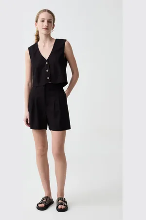 OVS OVS , Bermuda In Viscosa E Lino Con Pinces, Donna